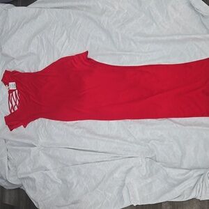 L8teR Red Asymmetrical Bodycon Dress Scoop Neck